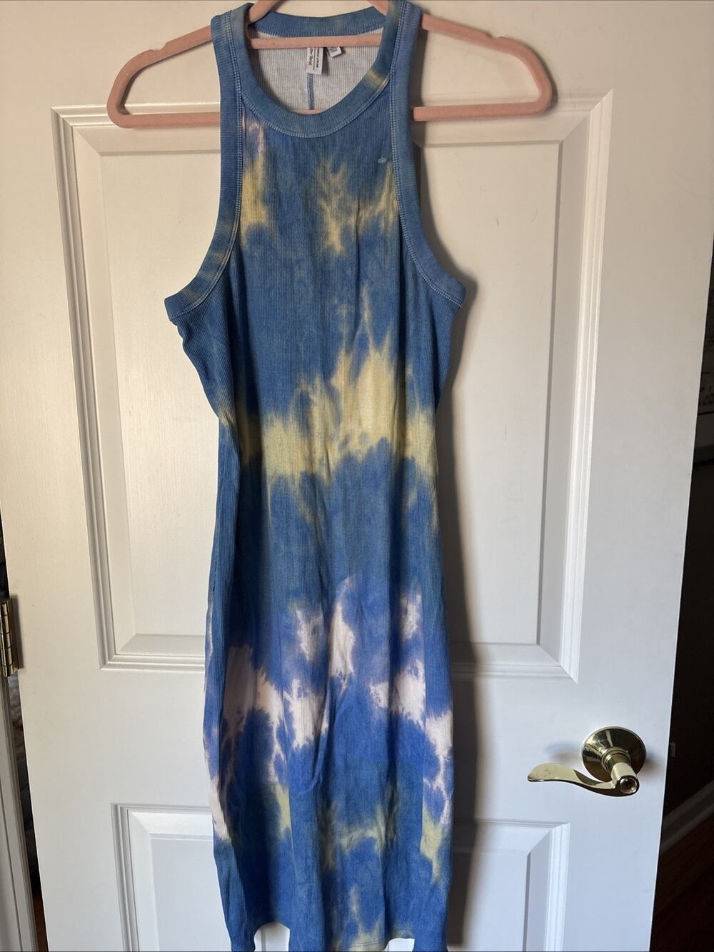 & Other Stories Tank Midi Dress blue tan tie dye sz 10 cotton knit Anthropologi